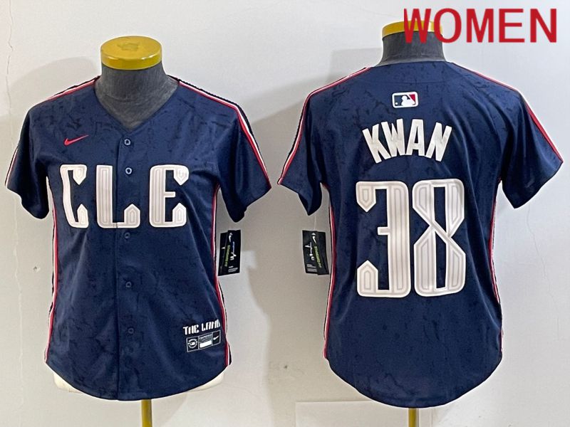 Women Cleveland Indians 38 Kwan Blue City Edition Nike 2024 MLB Jersey style 1